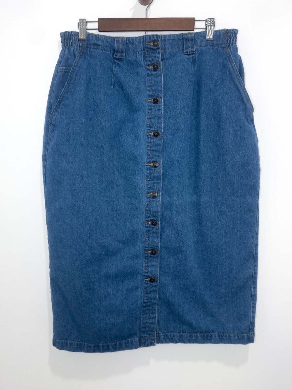 Silhouettes Vintage Blue Denim Button-Front Midi Skirt Plus Size 18